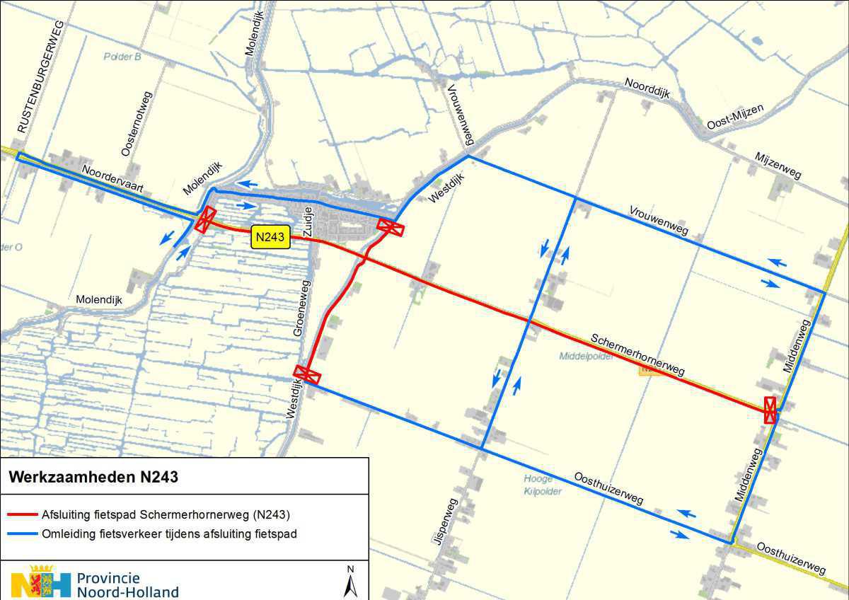Update Molendijk kruising/ kaartje fietsomleiding Schermerhorn  Update Molendijk kruising/ kaartje fietsomleiding Schermerhorn
