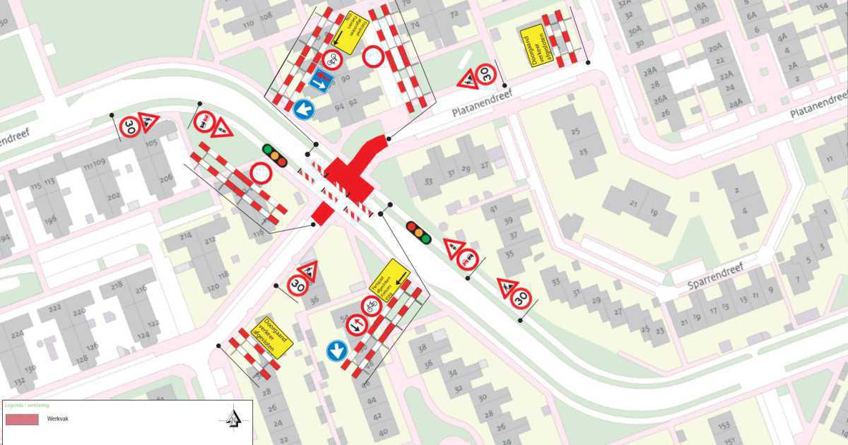 Omleiding kruising Platanendreef/Olmendreef Omleiding kruising Platanendreef/Olmendreef
