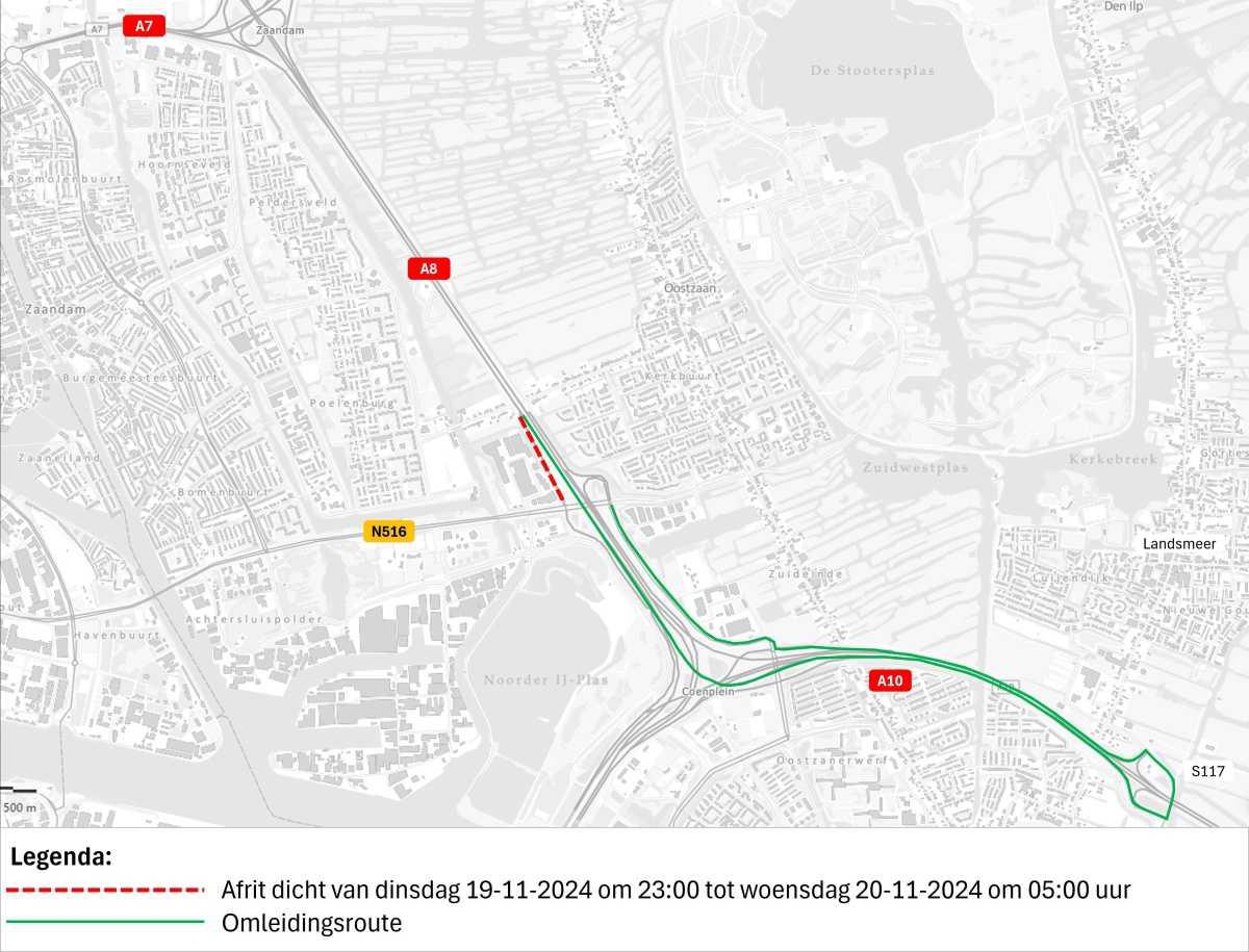 19 November: Nachtafsluiting afrit A8 