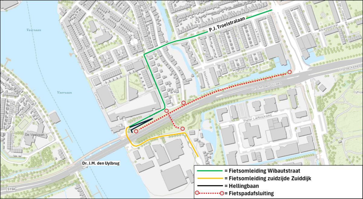 Fietsomleiding Den Uylbrug en de Wibautstraat