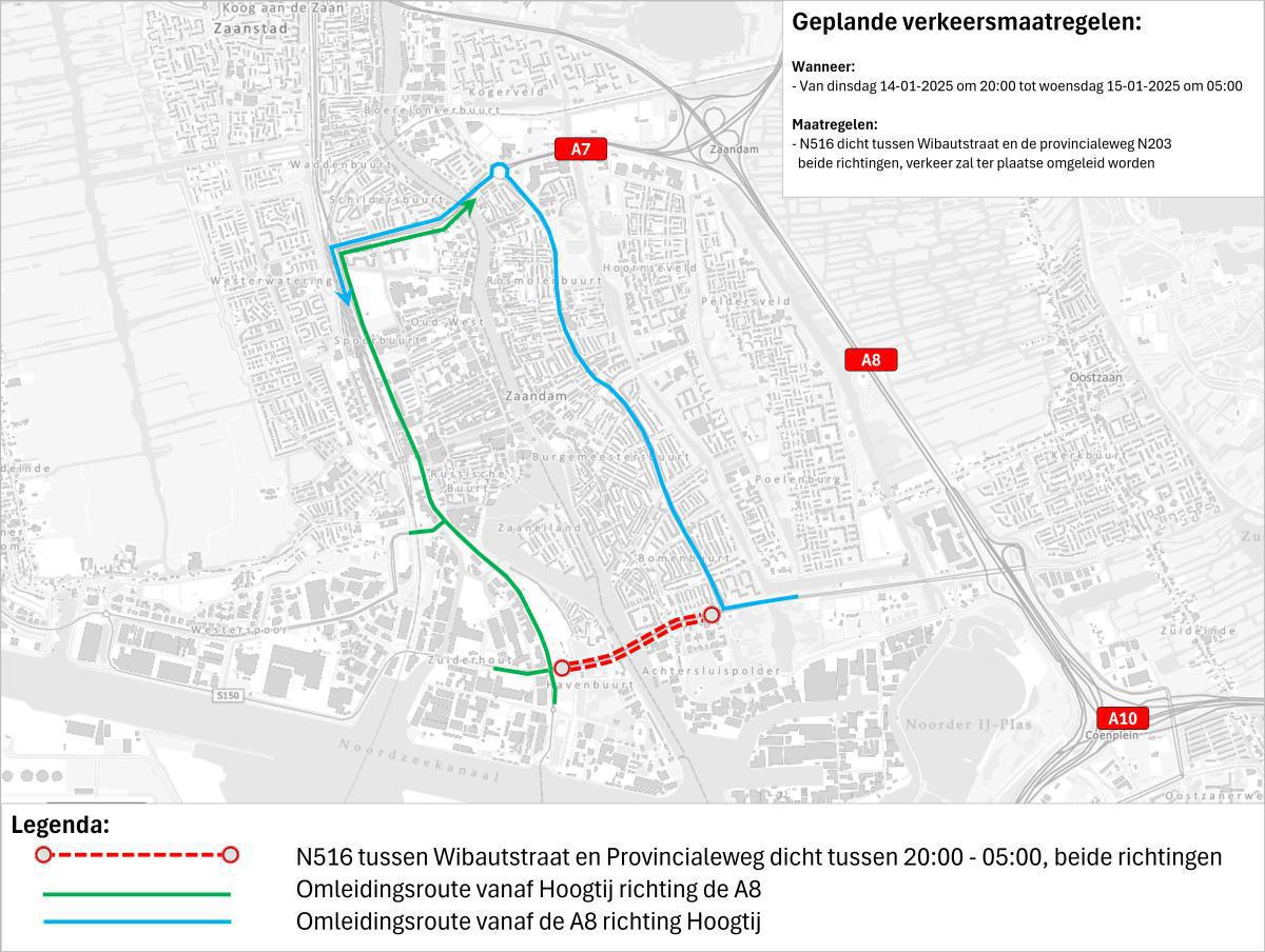 Extra nachtafsluiting dinsdag 14 januari tussen 20:00 - 05:00