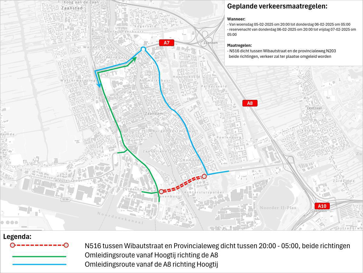 Extra nachtafsluiting N516 op woensdag 5 februari