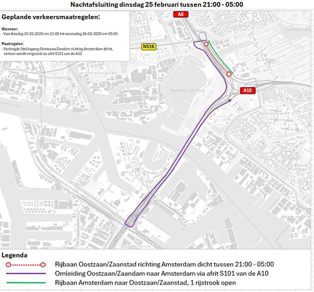 Nachtafsluitingen Verlengde Stellingweg 25 t/m 28 februari