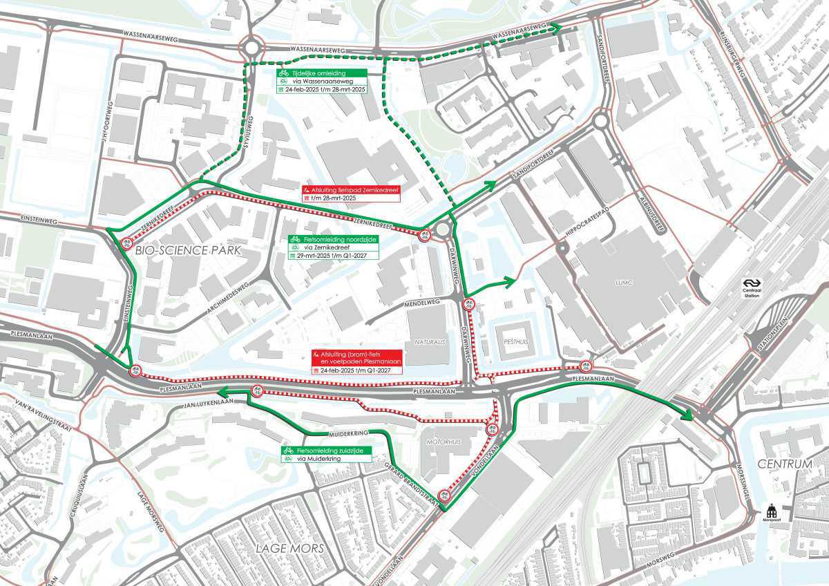 Maandag 24 februari fiets- en voetpaden afgesloten rond de Plesmanlaan