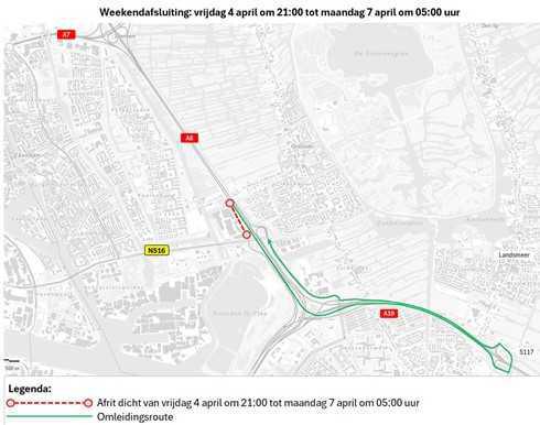 Weekendafsluiting afrit A8: 4 tot 7 april 2025 Weekendafsluiting afrit A8: 4 tot 7 april 2025