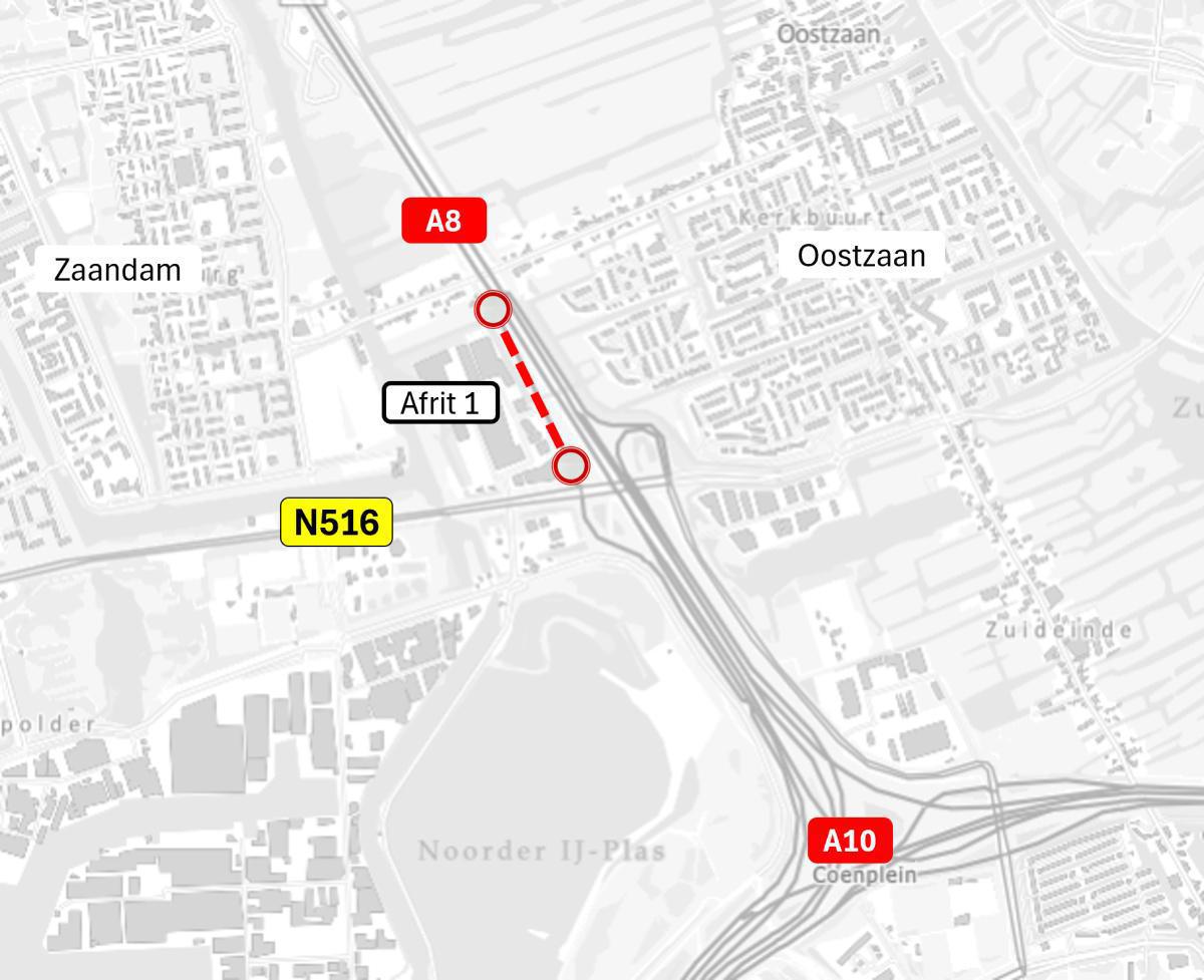 Nachtafsluitingen afrit A8 maandag 28 april - vrijdag 2 mei