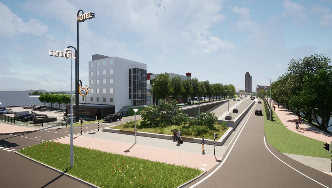 Voorbereiding bouw Gé Frankentunnel: omleiding fietsers kruispunt Wibautstraat-Thorbeckeweg