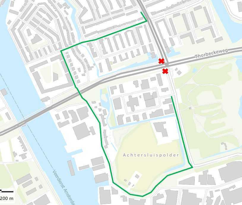 Voorbereiding bouw Gé Frankentunnel: omleiding fietsers kruispunt Wibautstraat-Thorbeckeweg