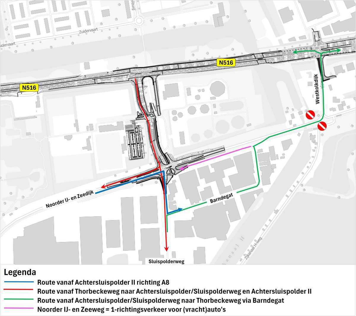 Omleidingsroute Noorder IJ- en Zeedijk: 10 november t/m 19 december