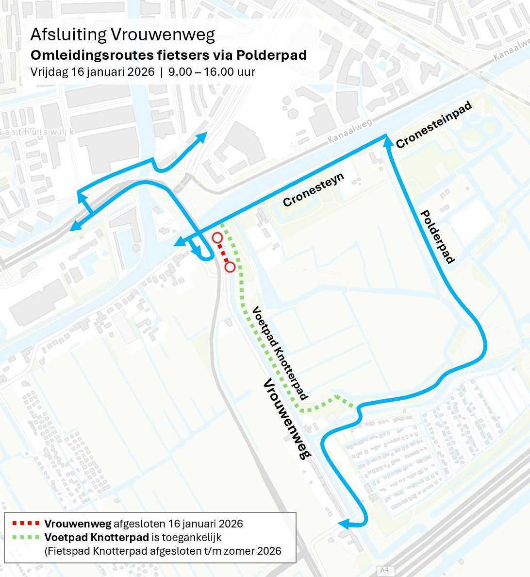 Afsluiting Vrouwenweg vrijdag 16 januari