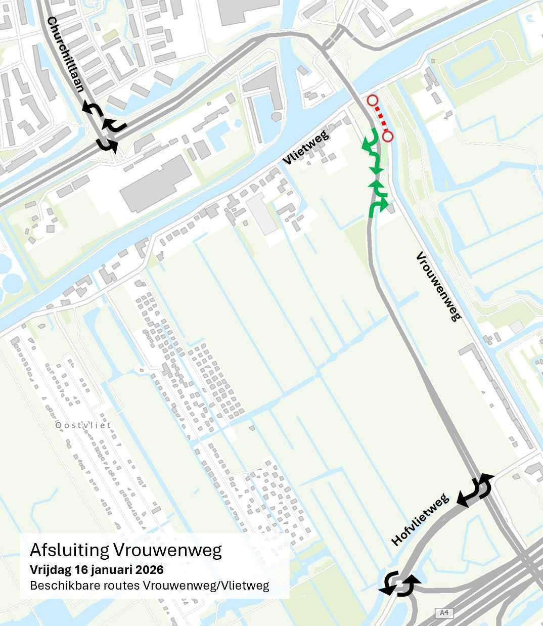 Afsluiting Vrouwenweg vrijdag 16 januari