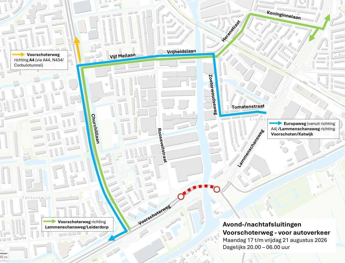 Nachtwerkzaamheden Trekvliet & afsluiting Voorschoterweg