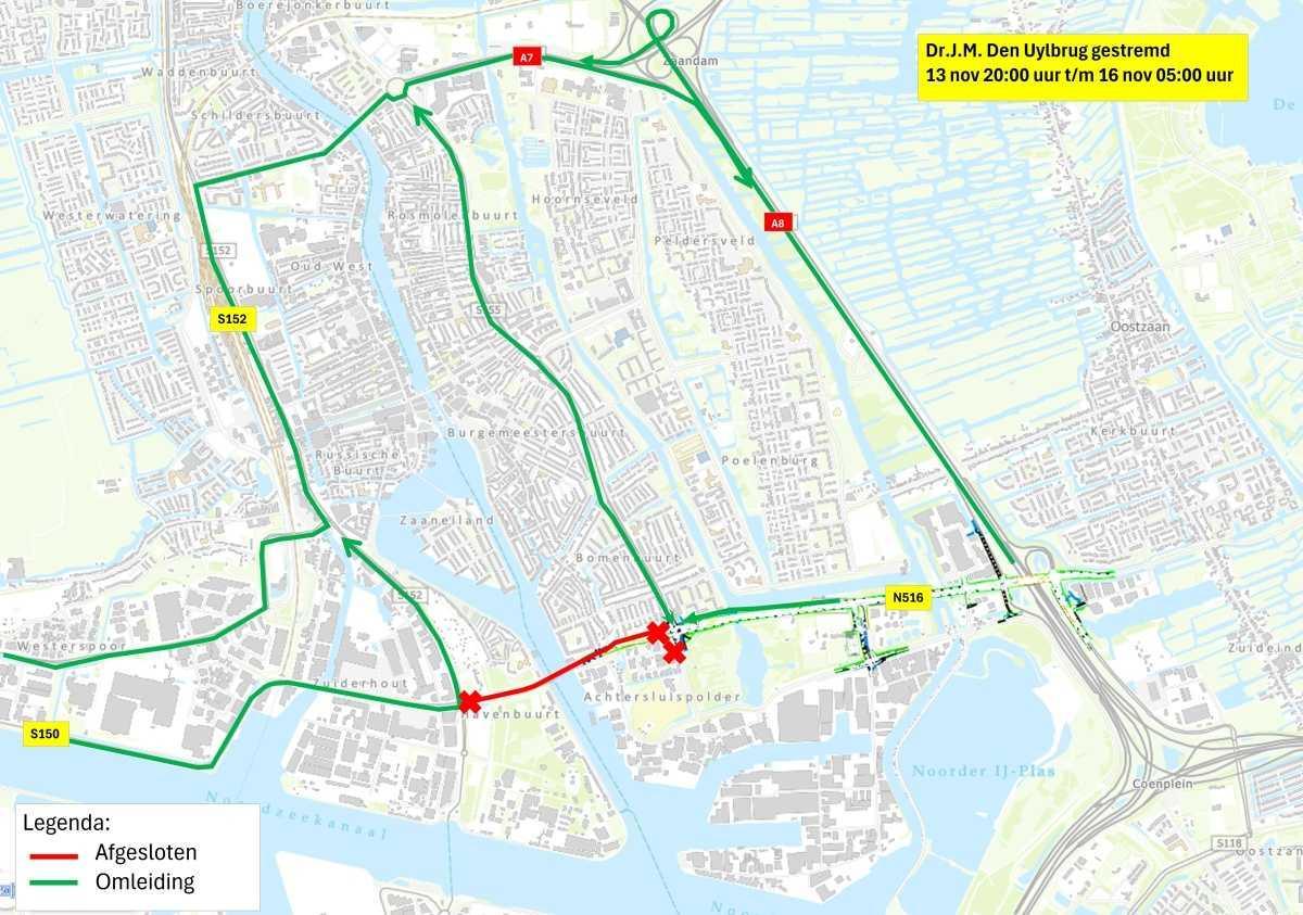 Weekendafsluiting Onderhoudswerkzaamheden Den Uylbrug.
