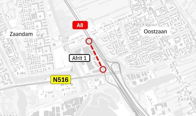 Nachtafsluitingen afrit A8 maandag 28 april - vrijdag 2 mei