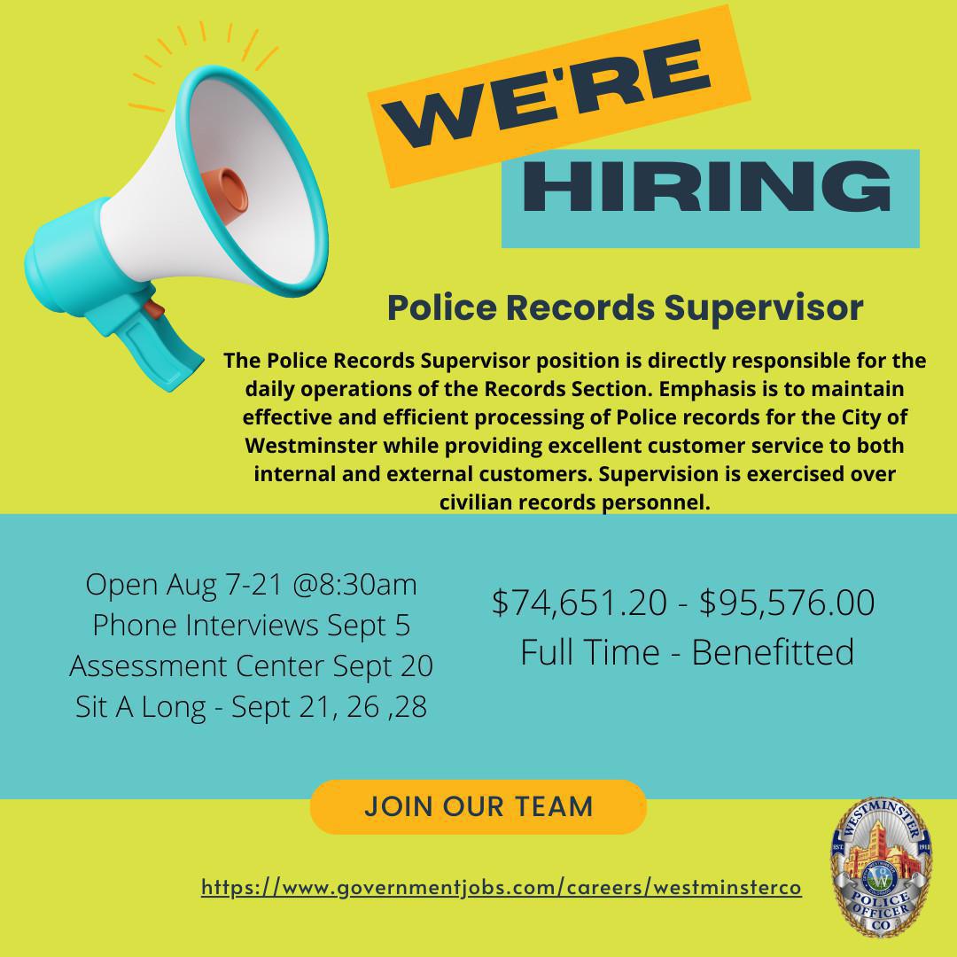 Were Hiring - Records Supervisor Were Hiring - Records Supervisor