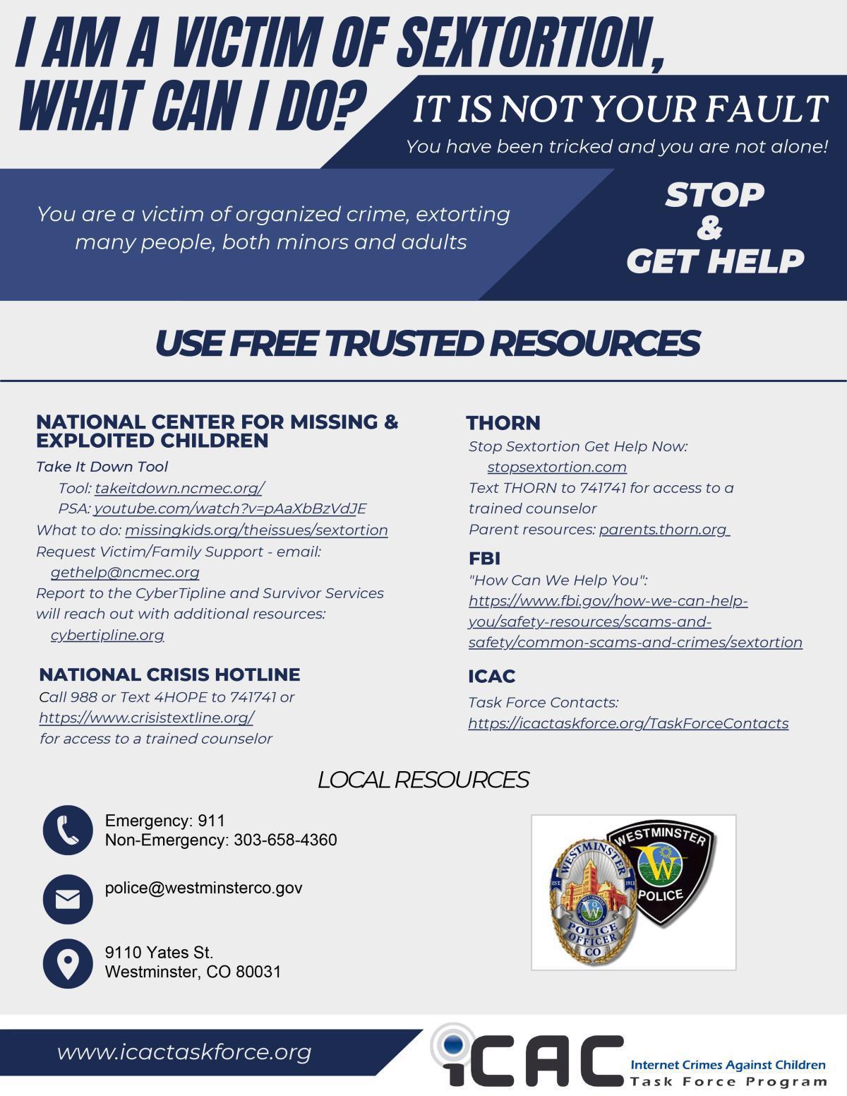 Westminster Police Department Warns Community of “Sextortion” Scammers