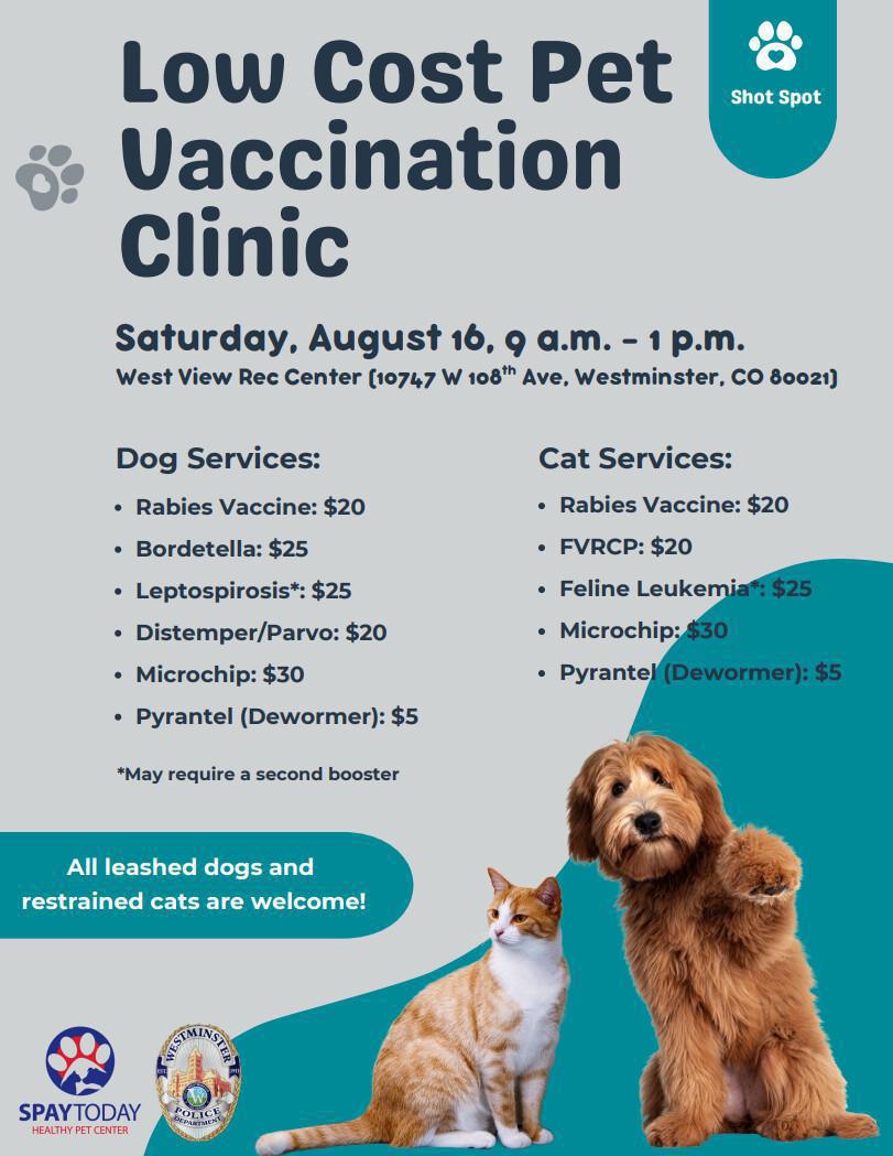 Upcoming low cost pet vaccination clinic 