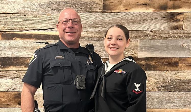 Daughter makes trip overseas to surprise Officer Jelen