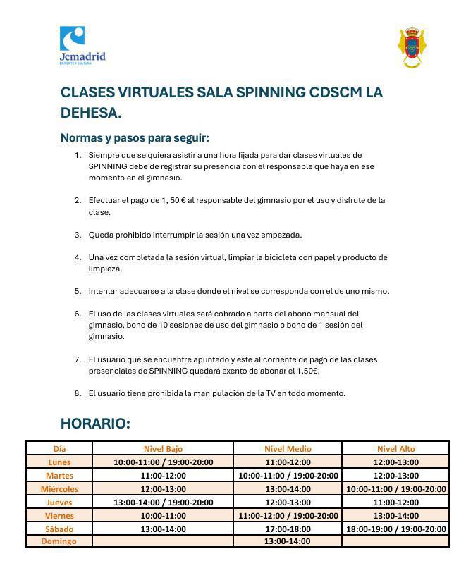 CLASES VIRTUALES SALA SPINNING