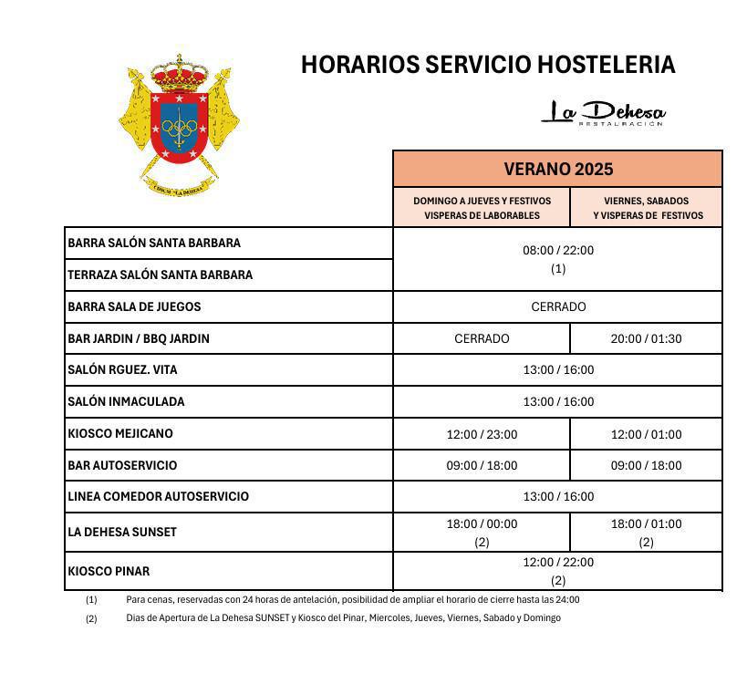 HORARIOS SERVICIO HOSTELERIA VERANO 2025
