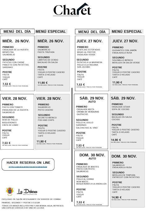 MENÚ SEMANAL DEL 26 DE NOV. AL 2 DE DIC.