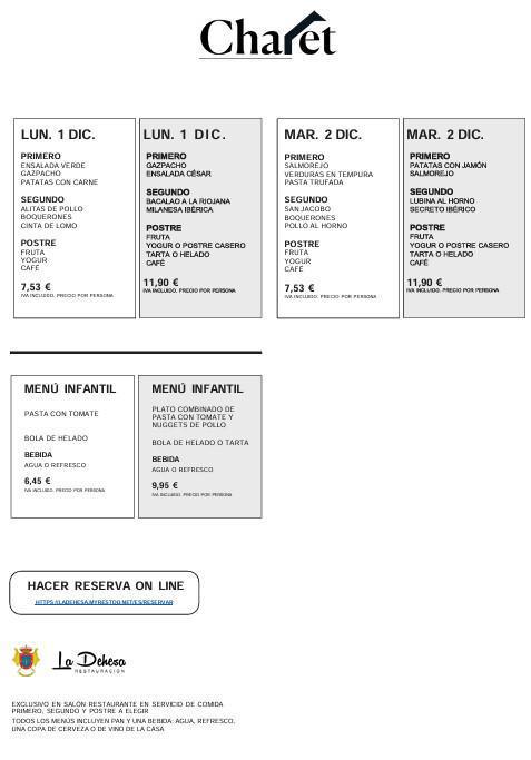 MENÚ SEMANAL DEL 26 DE NOV. AL 2 DE DIC.