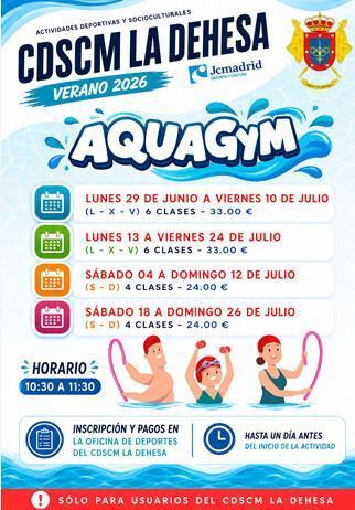 CURSILLOS INTENSIVOS VERANO 2026 CDSCM LA DEHESA. MASTERCLASS SPINNING, AQUAGYM Y ZUMBA 20/06/2026
