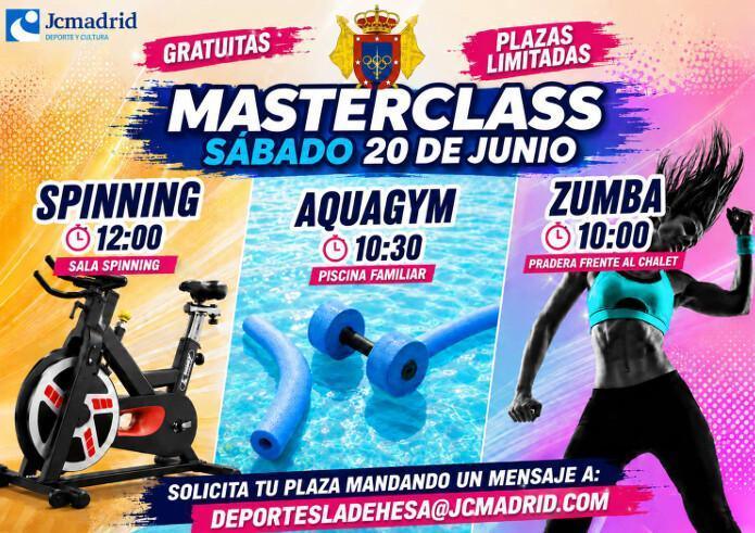 CURSILLOS INTENSIVOS VERANO 2026 CDSCM LA DEHESA. MASTERCLASS SPINNING, AQUAGYM Y ZUMBA 20/06/2026 CURSILLOS INTENSIVOS VERANO 2026 CDSCM LA DEHESA. MASTERCLASS SPINNING, AQUAGYM Y ZUMBA 20/06/2026