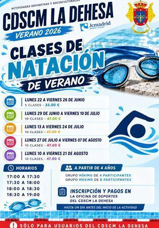 CURSILLOS INTENSIVOS VERANO 2026 CDSCM LA DEHESA. MASTERCLASS SPINNING, AQUAGYM Y ZUMBA 20/06/2026