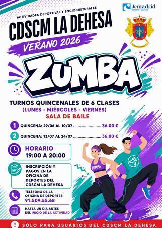 CURSILLOS INTENSIVOS VERANO 2026 CDSCM LA DEHESA. MASTERCLASS SPINNING, AQUAGYM Y ZUMBA 20/06/2026 CURSILLOS INTENSIVOS VERANO 2026 CDSCM LA DEHESA. MASTERCLASS SPINNING, AQUAGYM Y ZUMBA 20/06/2026