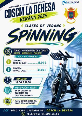 CURSILLOS INTENSIVOS VERANO 2026 CDSCM LA DEHESA. MASTERCLASS SPINNING, AQUAGYM Y ZUMBA 20/06/2026