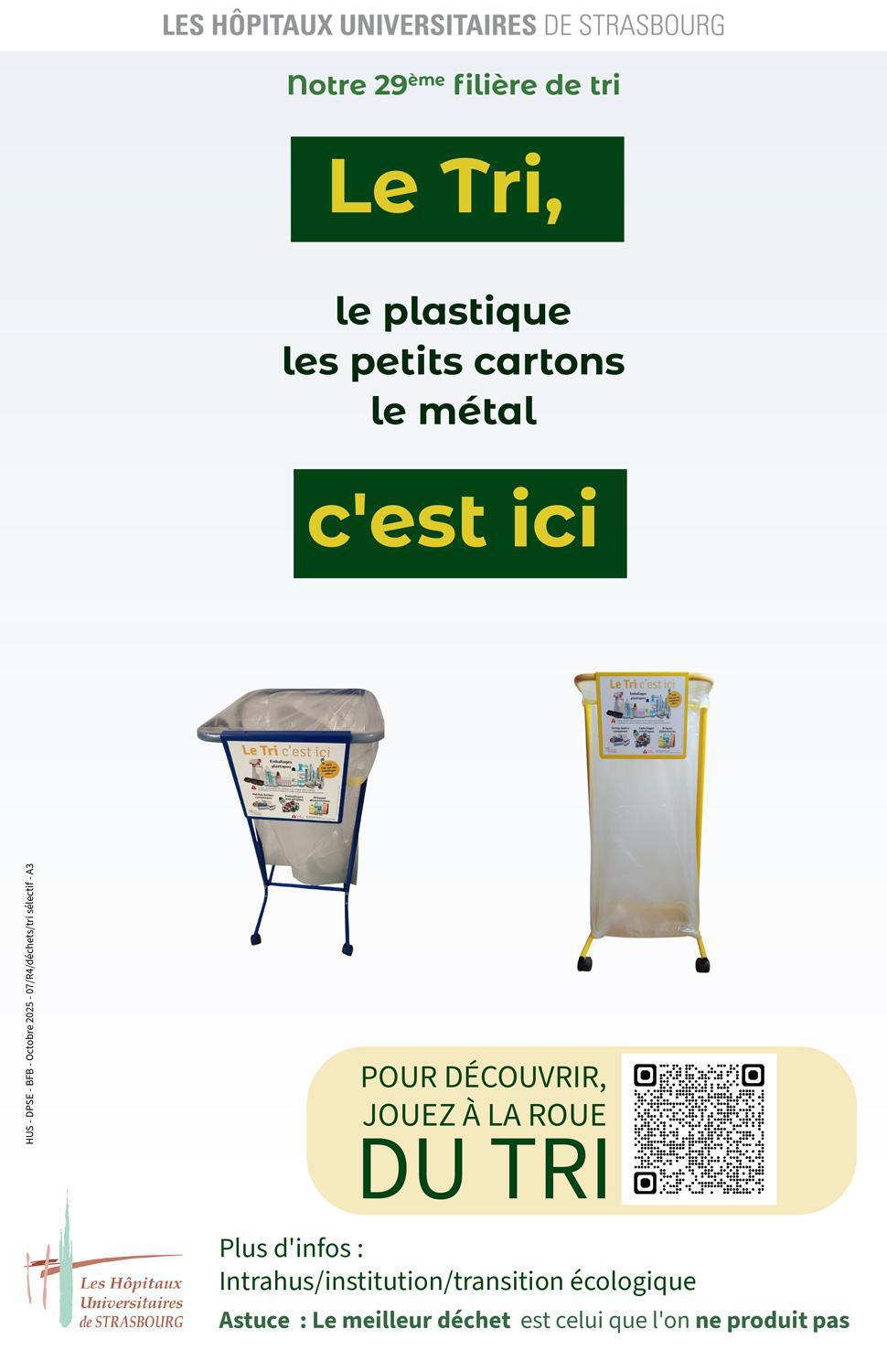 Mise en place du tri sélectif des petits emballages, en test au NHC