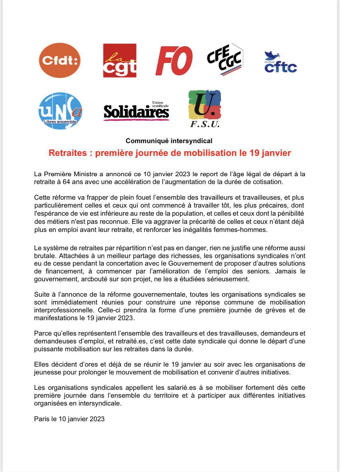 Communiqué intersyndical 