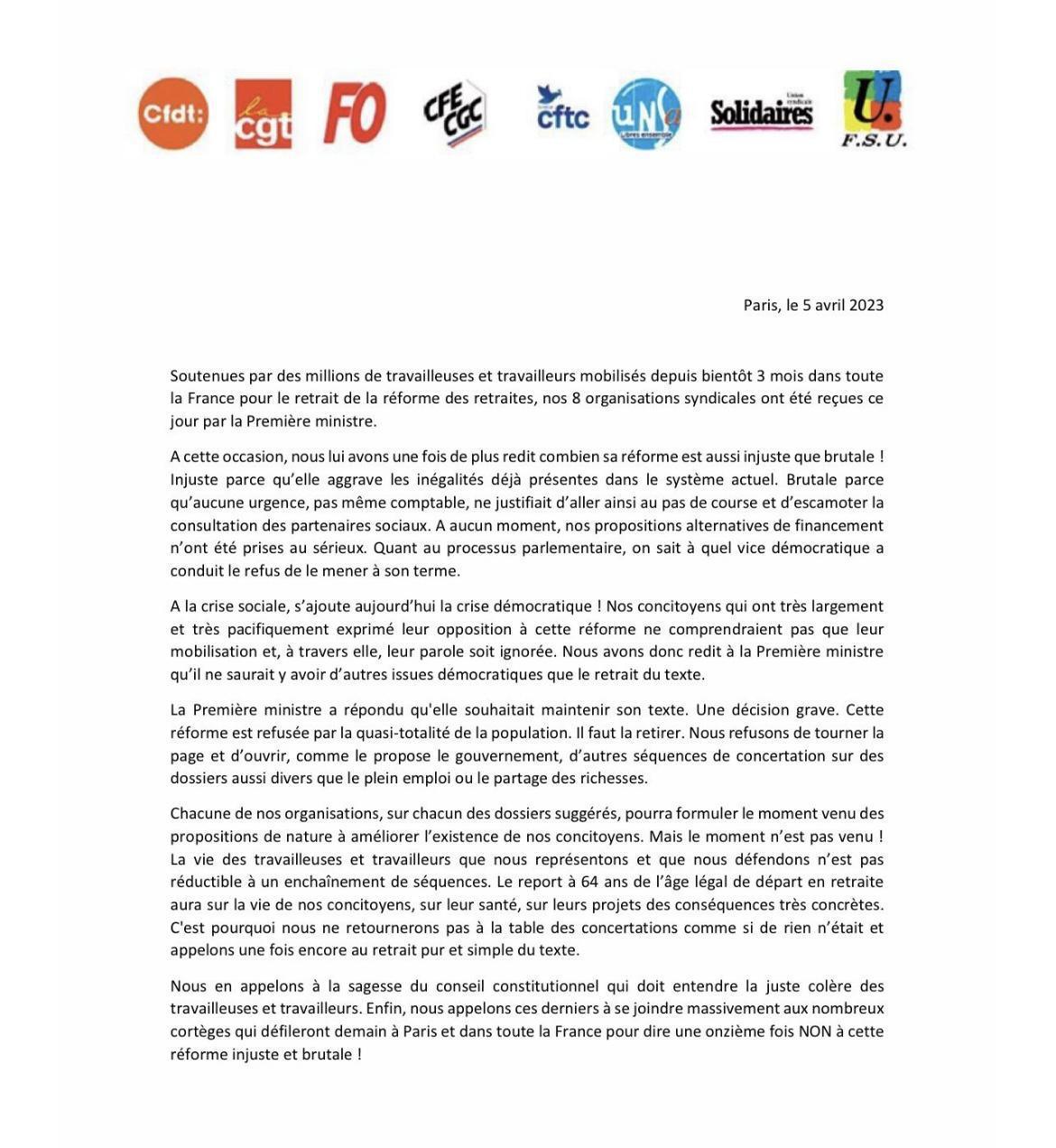 Communiqué intersyndical 