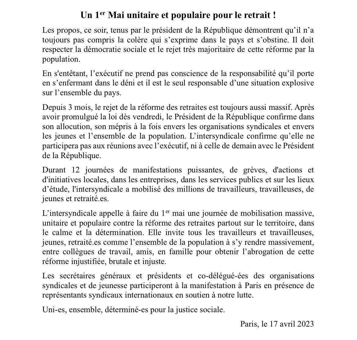 Communiqué intersyndical 