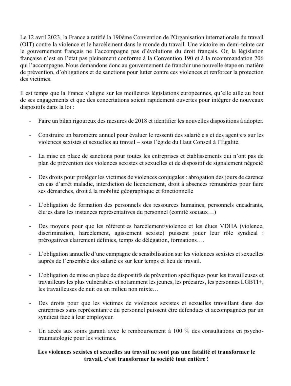 Intersyndicale : au travail, les violences sexistes et sexuelles existent !