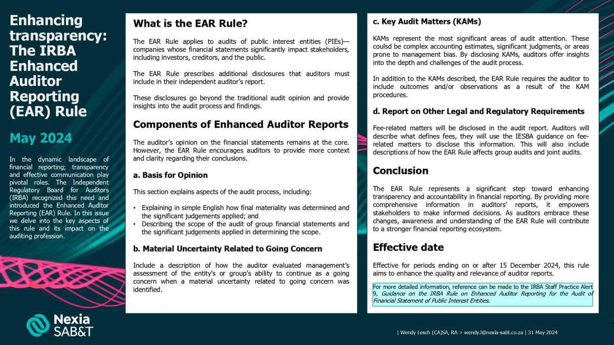 IRBA Enhanced Auditor Reporting Rule