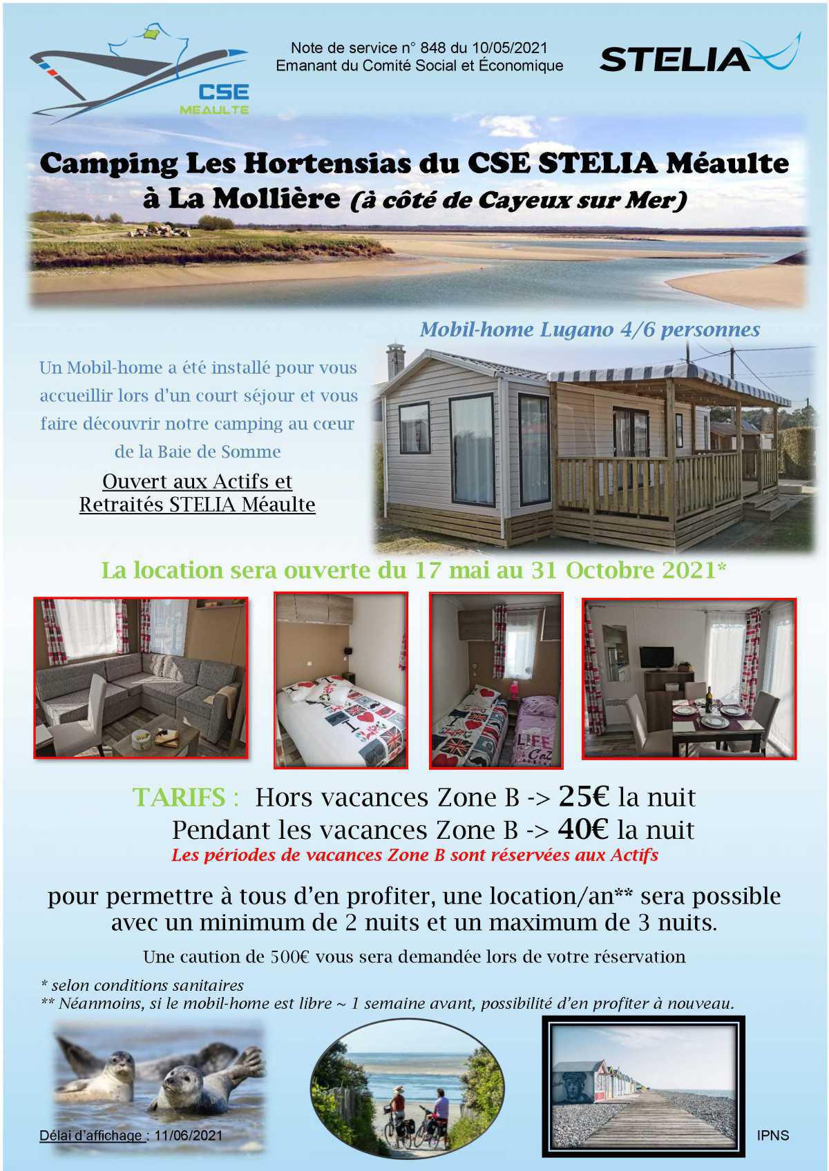 Location Mobil-Home au Camping du CSE de La Mollière (Cayeux sur Mer)