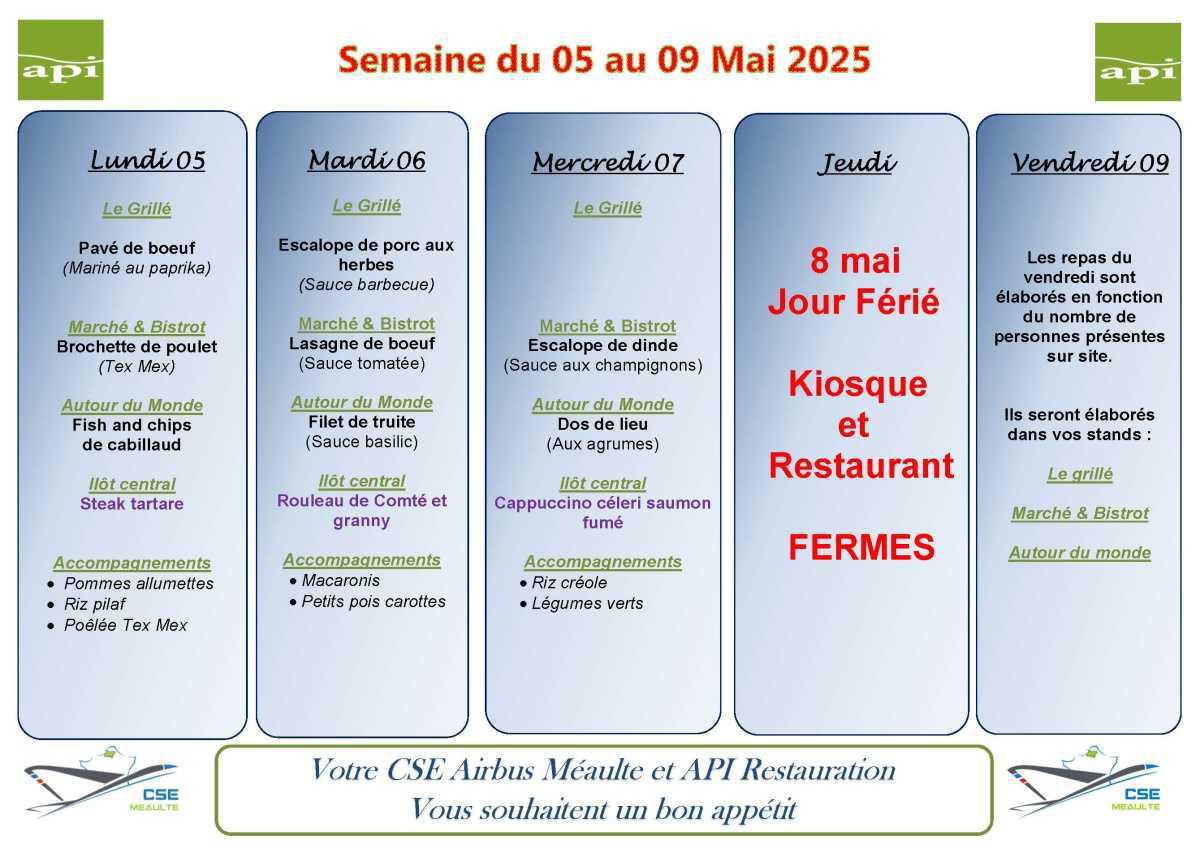 MENU du 5 au 9 mai