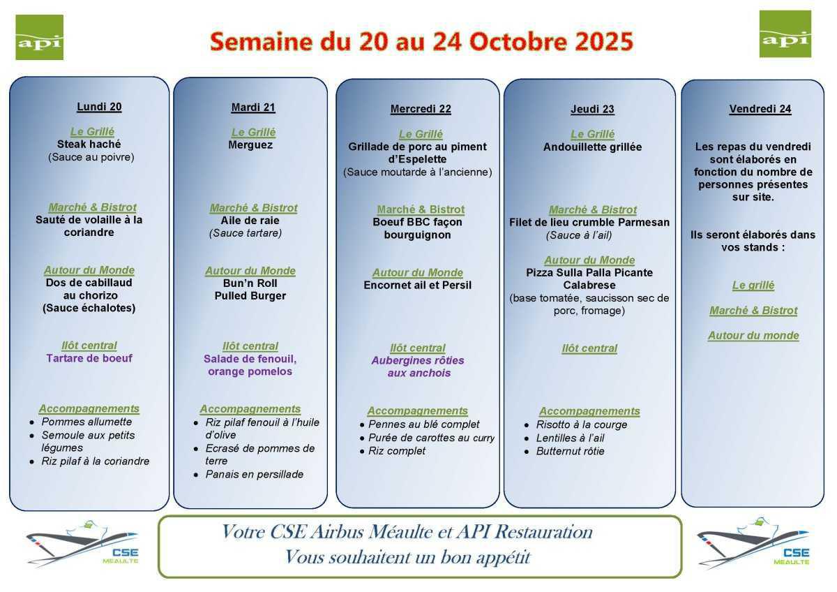 MENU du 20 au 24 octobre