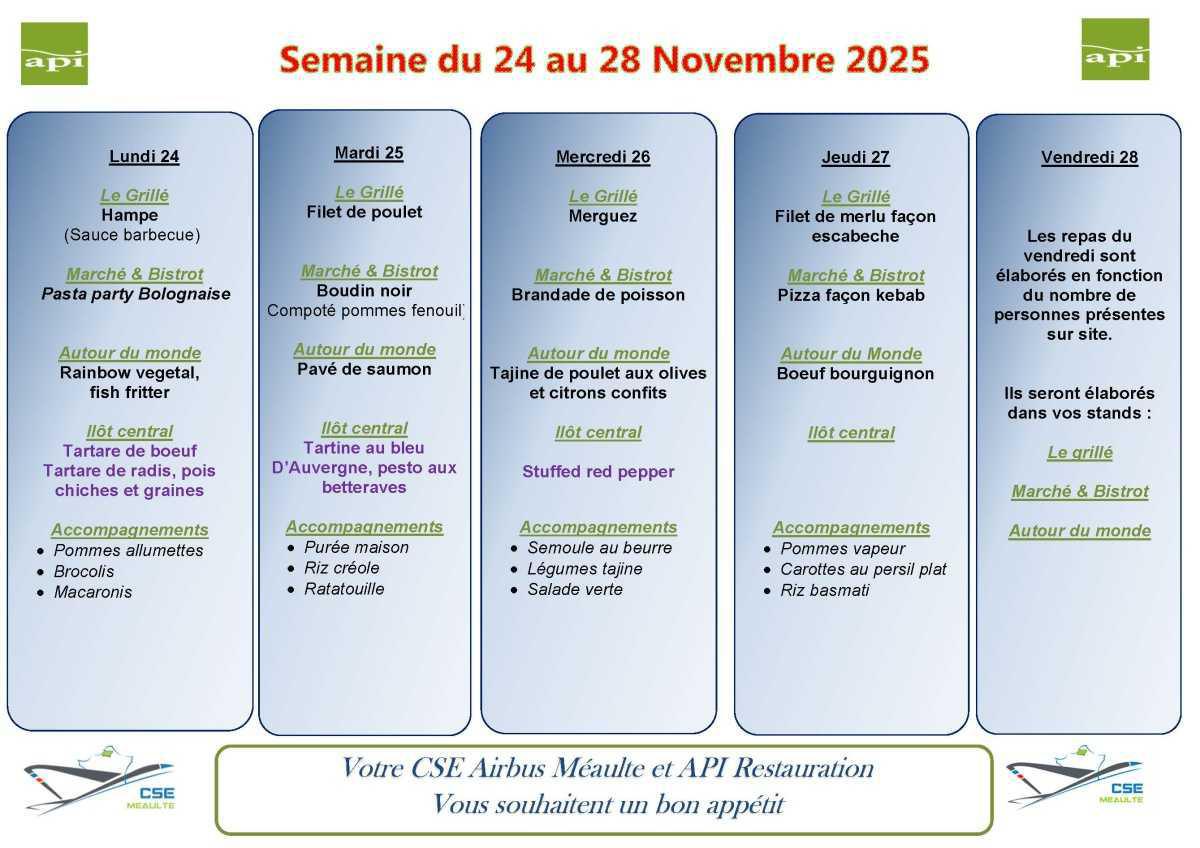 MENU du 24 au 28 novembre