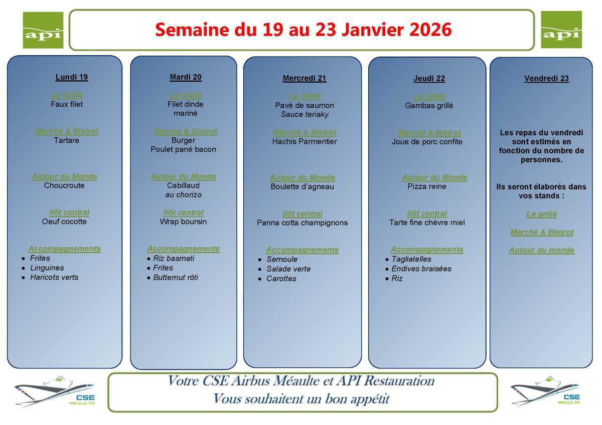 MENU du 19 au 23 janvier