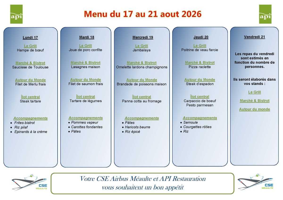 MENU de la semaine du 17 août