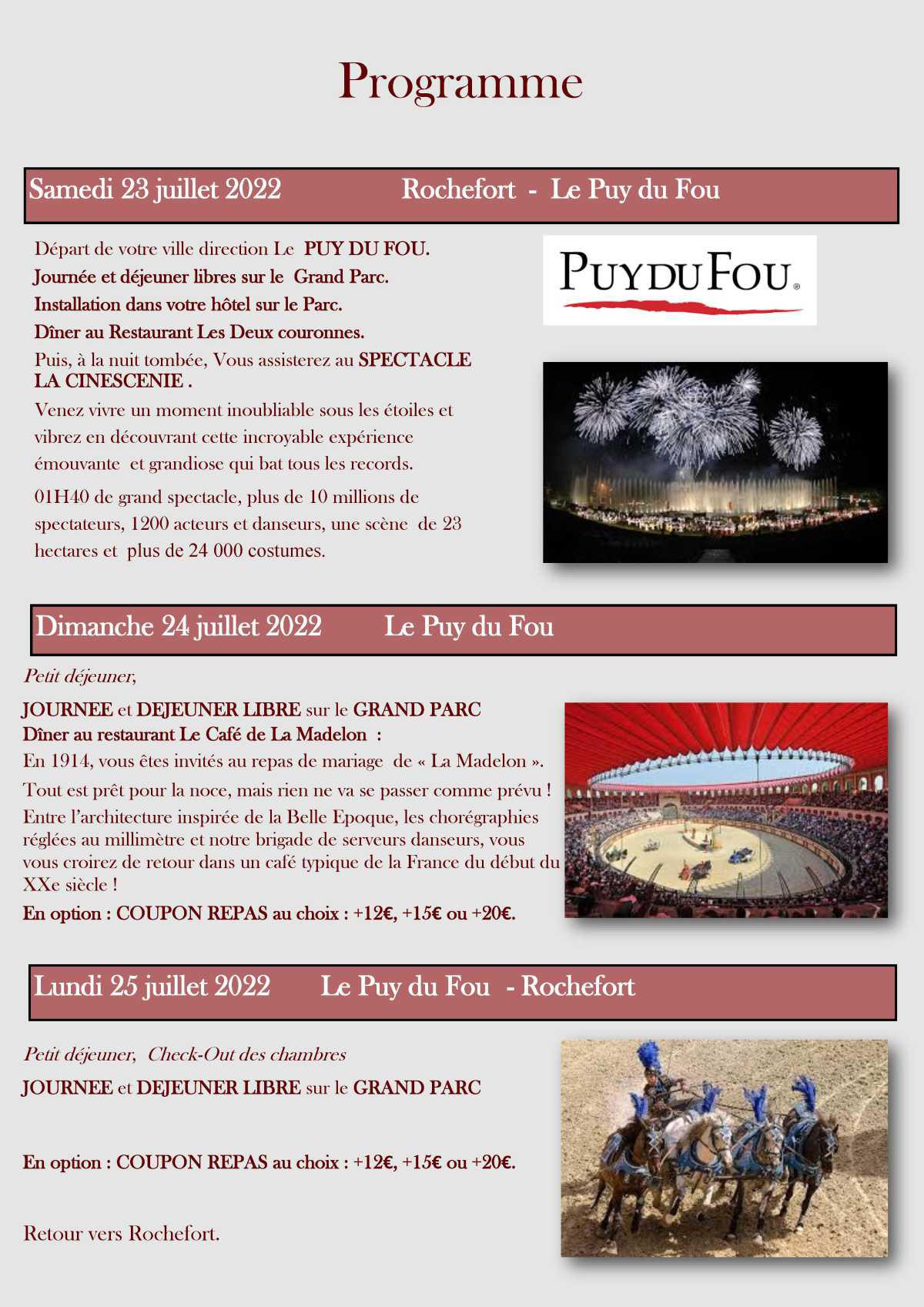 Week-end Puy Du Fou - 23 au 25 juillet 2022
