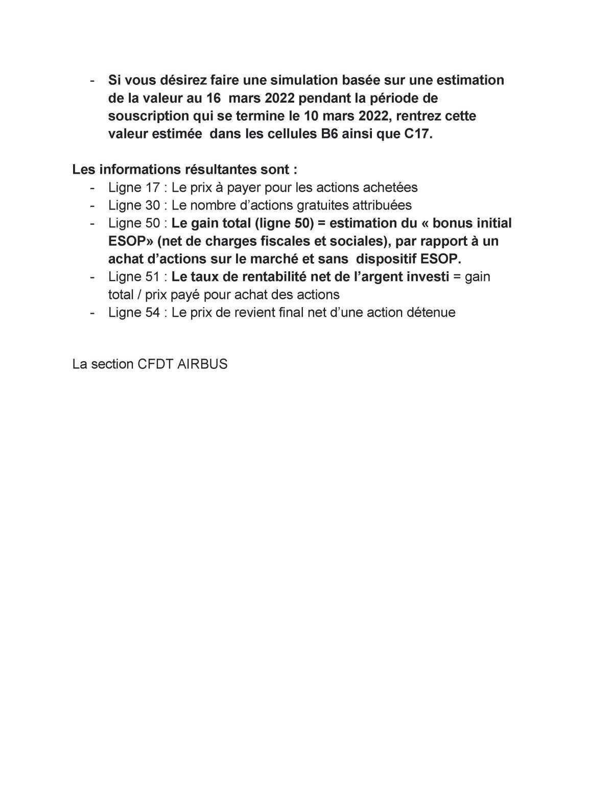 Conseils CFDT ESOP 2022