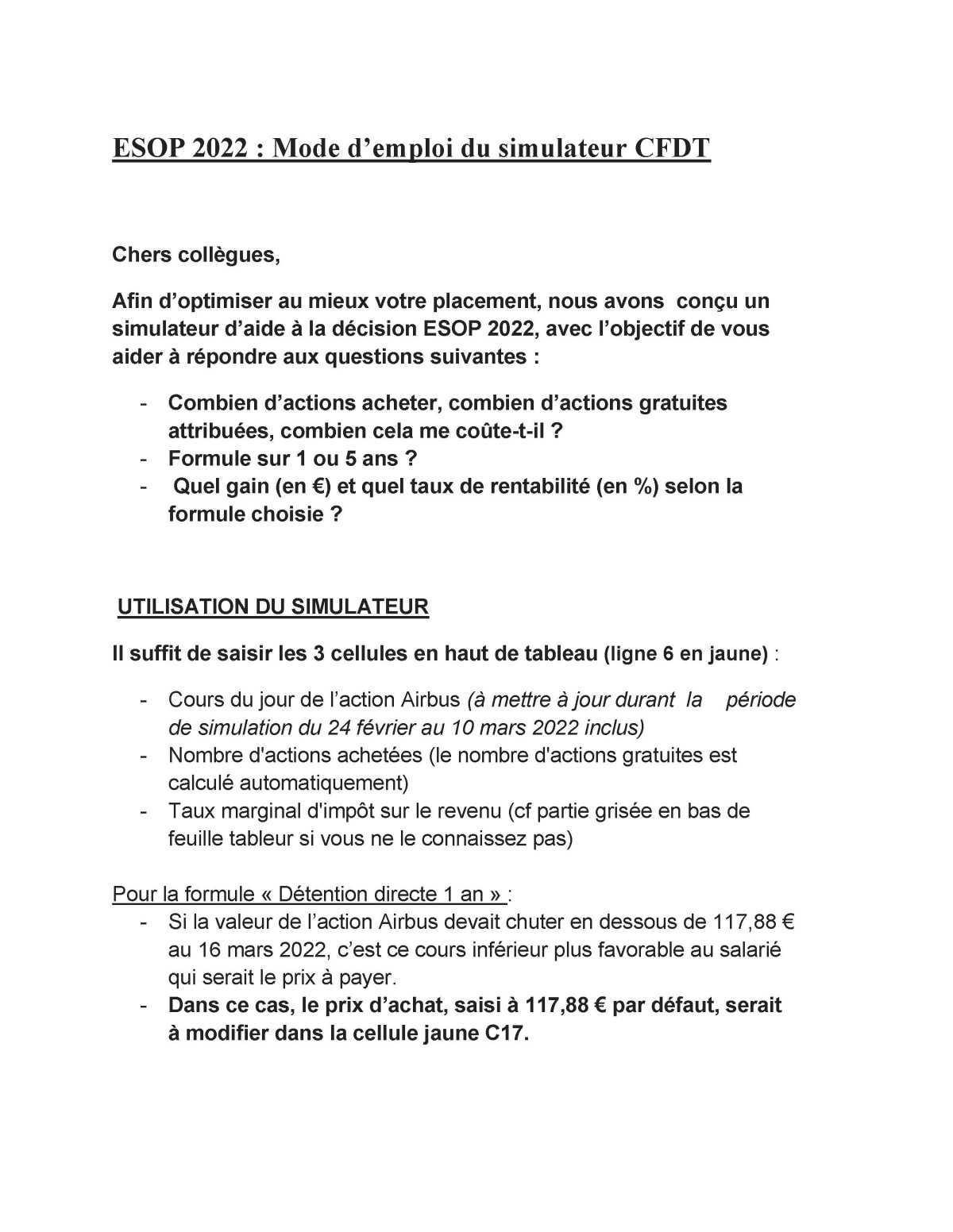 Conseils CFDT ESOP 2022