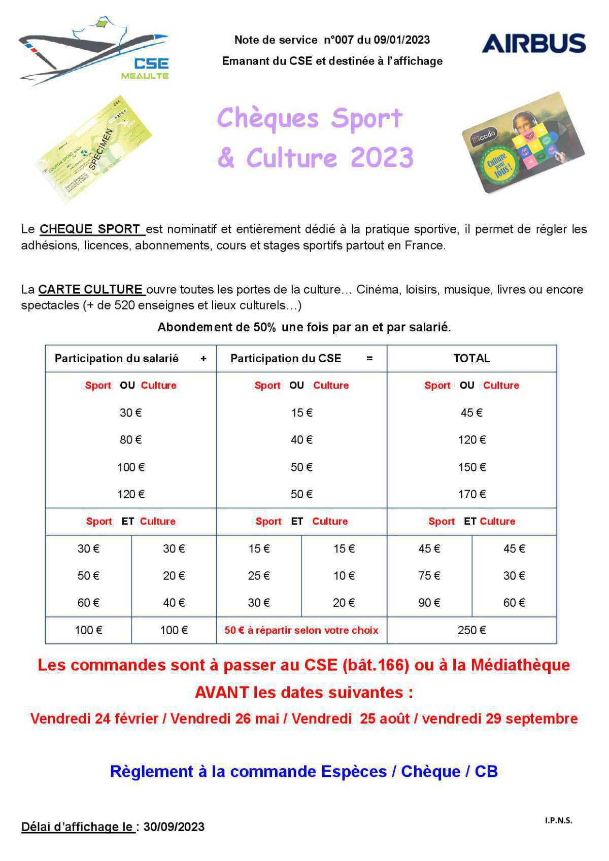 Chèques Sport et Culture 2023
