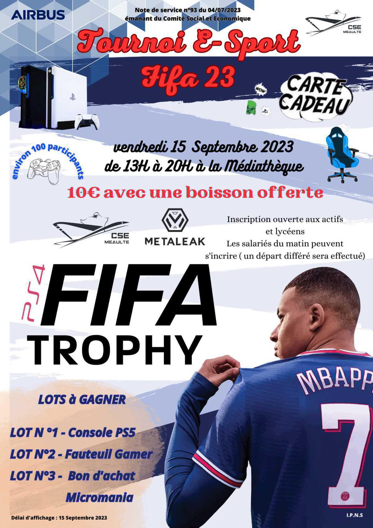 Tournoi FIFA23 le 15 septembre
