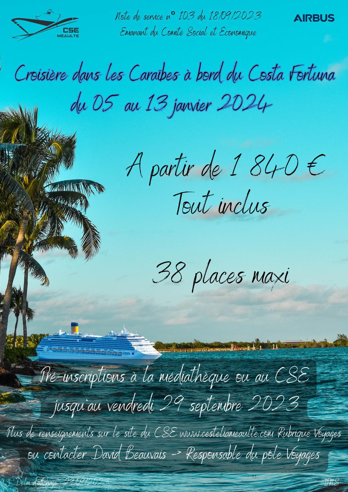 Croisière Caraïbes 5-13 janvier 2024