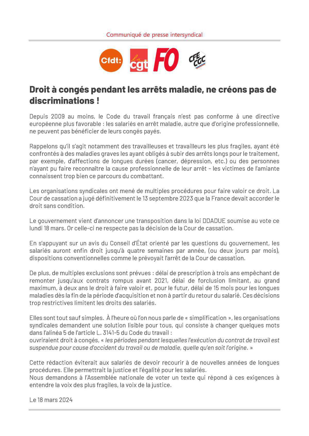 Congés Payés et Arrêt Maladie : Vers une Différence de Traitement Selon les Salariés Congés Payés et Arrêt Maladie : Vers une Différence de Traitement Selon les Salariés